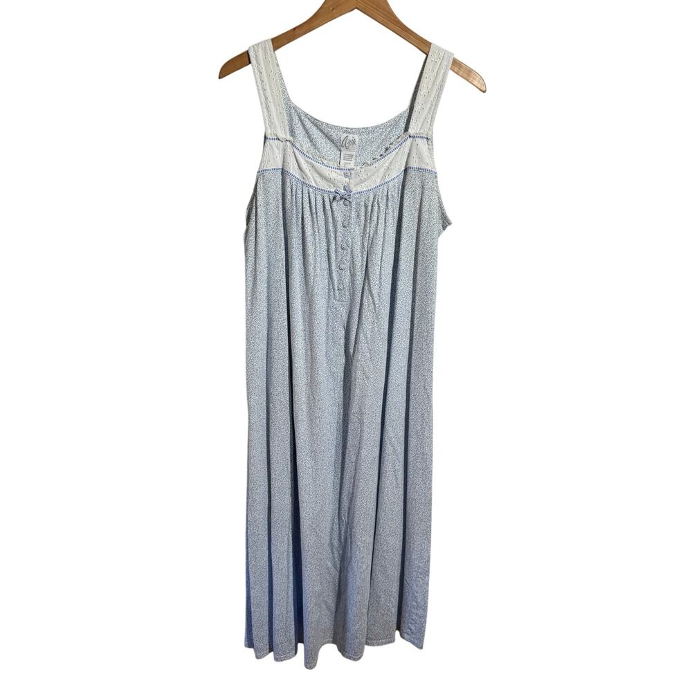 Aria Tradwife Cottagecore Modest Night Dress Women L Blue Floral Minimal Spring